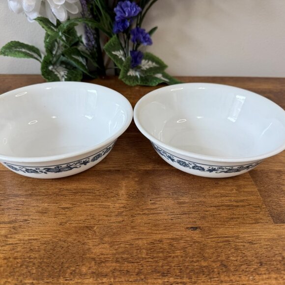 Corelle Old Town Blue Bowls Set of 2 Retro Kitchen Vintage 12 oz Floral USA - Picture 4 of 5